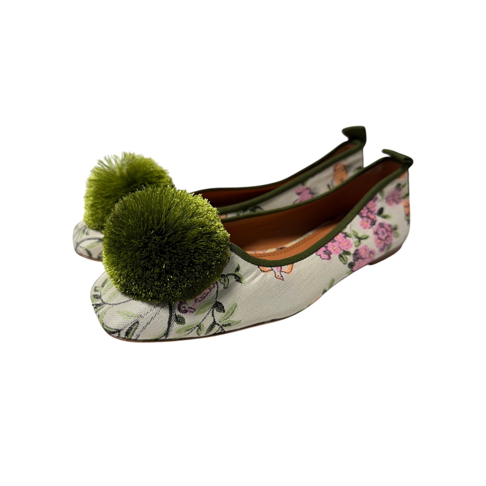 Tory Burch Floral Pom Pom Ballet Flats Size 6m Nwot Canvas Leather Slip On